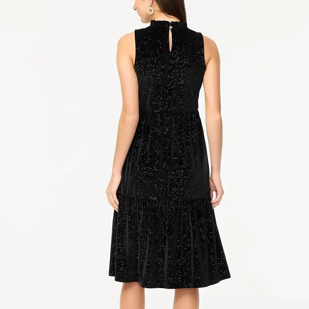 J Crew Velvet Shimmer Tiered Midi Dress NWT